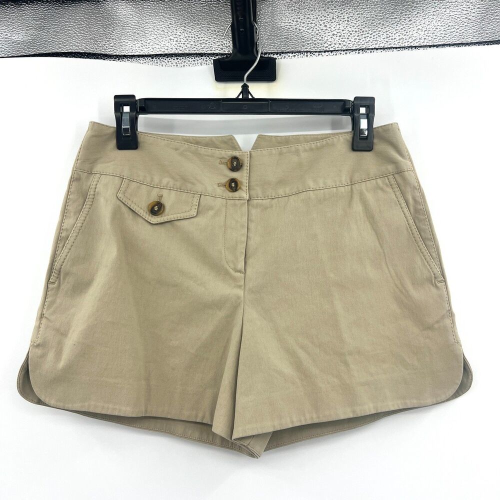 Karen Millen Womens Khaki Chino Shorts US 6 UK 10 Cotton Button Pockets Beige